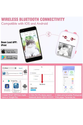 Mini Printer,Portable Inkless Printers,Portable Thermal Printer,Mini Photo Printer with 6 Roll Paper, for Office,Home - view 4