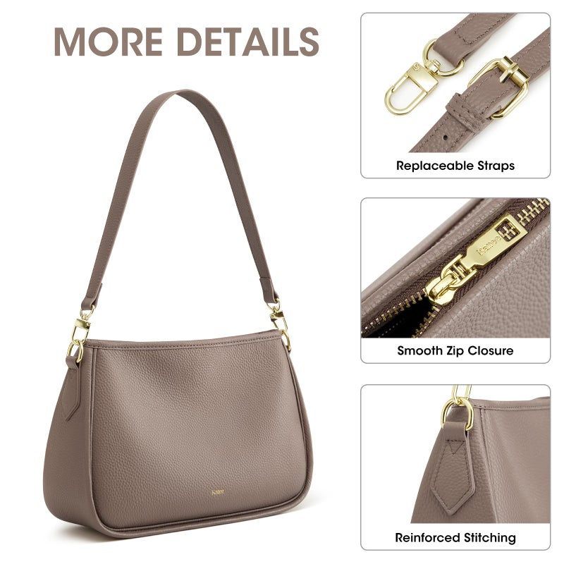 Kattee Shoulder Purse for Women, Medium Leather Crossbody Bags Trendy, Clutch Hanbags Purses, Small Hobo Bags with 2 Removable Straps, Khaki - Image 5