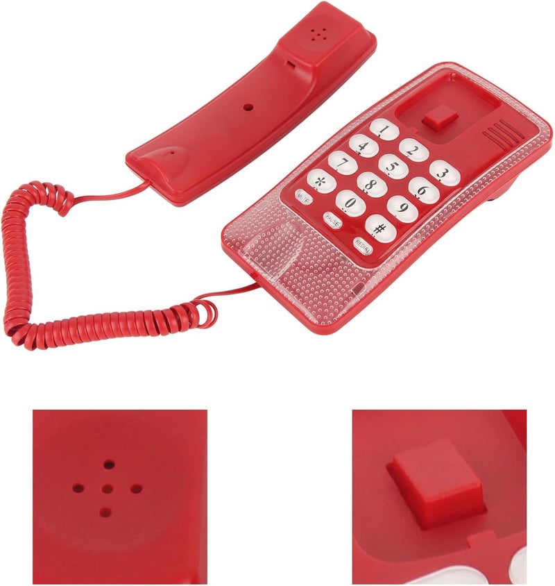 Drfeify Portable Wired Fixed Landline Telephone with Redial Quick Flash Function, Ideal for Home School Office, ABS Material (Red) - Image 1