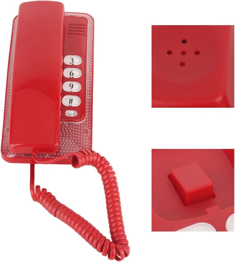 Drfeify Portable Wired Fixed Landline Telephone with Redial Quick Flash Function, Ideal for Home School Office, ABS Material (Red) - Image 3