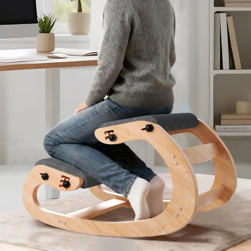 TinyHaven Ergonomic Kneeling Chair with Wooden Frame - Adjustable Height Office Chair with Soft Padding for Back Pain Relief, Posture Correcting Home & Office Desk Chair Wood - Image 1