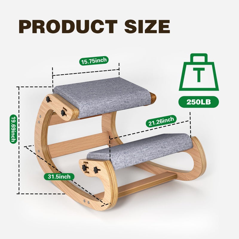 TinyHaven Ergonomic Kneeling Chair with Wooden Frame - Adjustable Height Office Chair with Soft Padding for Back Pain Relief, Posture Correcting Home & Office Desk Chair Wood - Image 5