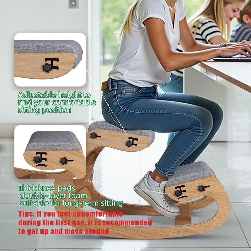 TinyHaven Ergonomic Kneeling Chair with Wooden Frame - Adjustable Height Office Chair with Soft Padding for Back Pain Relief, Posture Correcting Home & Office Desk Chair Wood - Image 4