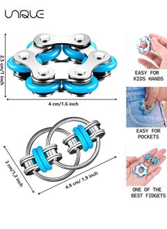 Unique 2 Pcs Bike Chain Fidget Toys Set, Six Roller Chain & Key Flippy Chain for ADHD, ADD, Autism, Anxiety Relief for Adults and Teens(Blue)  - Image 2