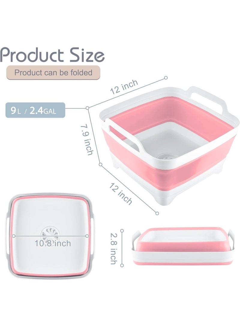 Toriseek 9L (2.4Gallon) Dish Basin Collapsible with Drain Plug Carry Handles, Space Saveing Kitchen Storage Tray Dish Wash Basin, Portable Dish Tub for Camping - Image 2