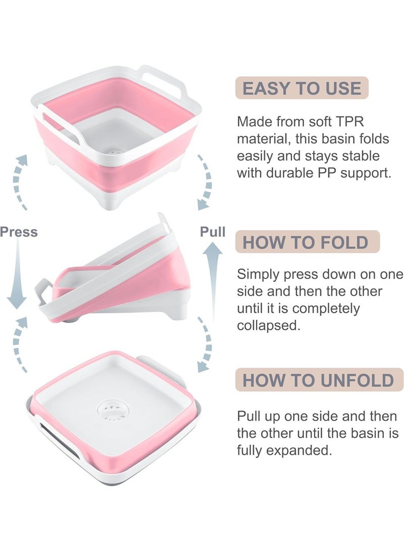 Toriseek 9L (2.4Gallon) Dish Basin Collapsible with Drain Plug Carry Handles, Space Saveing Kitchen Storage Tray Dish Wash Basin, Portable Dish Tub for Camping - Image 5