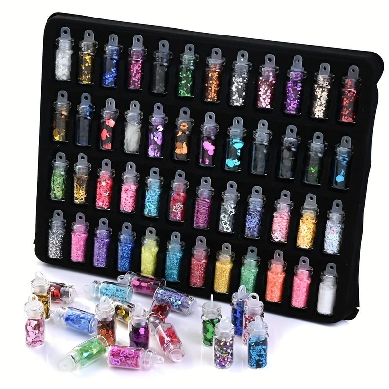 SYGA Acrylic 3D Glitter Powder Manicure Set of Nail Stickers Nail Art Tool for Nail Decoration Multicolour Set of 48 Bottles - Image 1