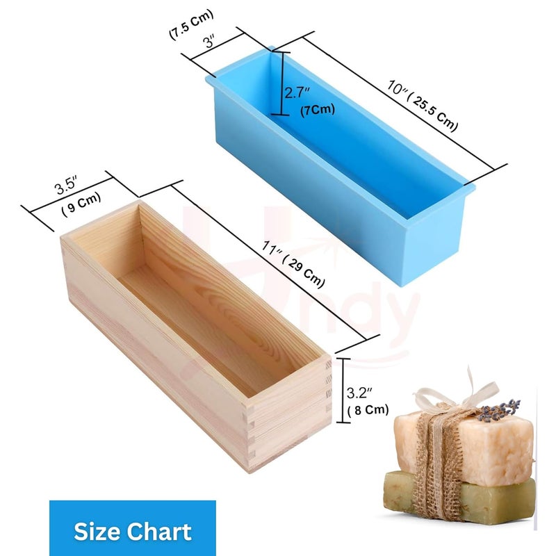 Undy Soap Mold for Soap Making with Wooden Box and Lids Multipurpose Rectangle Silicone Loaf Mould Cake Soap (Loaf + Wooden Box + Lid Pack 2) - Image 2