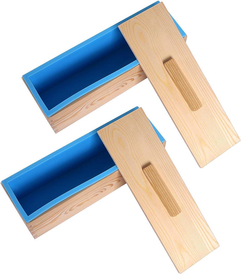 Undy Soap Mold for Soap Making with Wooden Box and Lids Multipurpose Rectangle Silicone Loaf Mould Cake Soap (Loaf + Wooden Box + Lid Pack 2) - Image 1