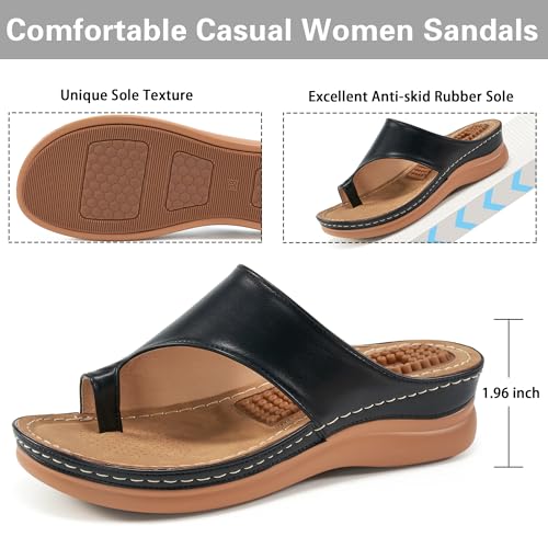 Aomigoct Sandals for Women Wedge Shoes: Comfortable Orthopedic Sandals Womens Dressy Summer Flip Flops Casual Walking Wedges - Image 3