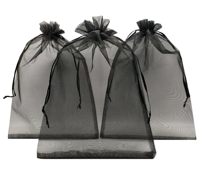 Ankirol 100pcs Sheer Organza Favor Bags 8 X 12 Large Organza Drawstring Bags (black) - Image 1