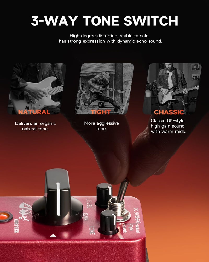 Donner Distortion Guitar Pedal, Morpher Mini Distortion 3 Modes Natural, Tight, Classic Crunch 80s Metal for Electric Guitar True Bypass - Image 3