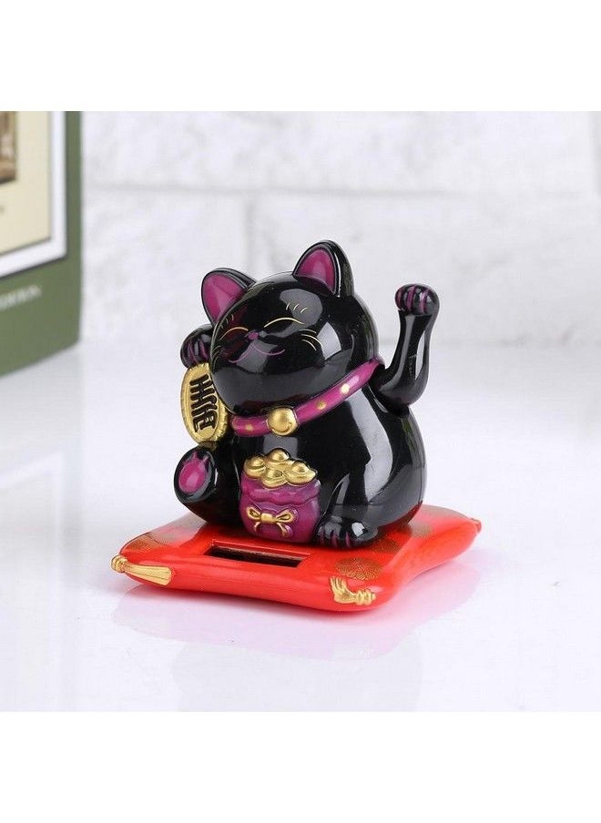 Hongzer Lucky Cat Solar Powered Cute Waving Cat Maneki Neko Waving Arm For Fortune Money And Good Luck Fengshui Lucky Cat Swinging Arm For Home Display/Car Decor(Black)  - Image 4