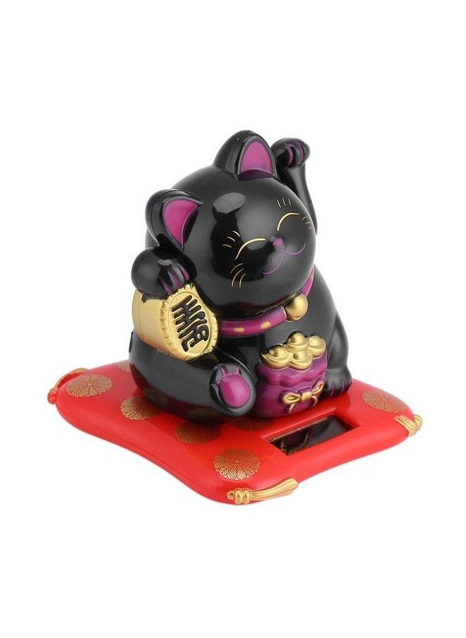 Hongzer Lucky Cat Solar Powered Cute Waving Cat Maneki Neko Waving Arm For Fortune Money And Good Luck Fengshui Lucky Cat Swinging Arm For Home Display/Car Decor(Black)  - Image 3