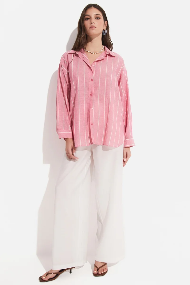 JUNE Women's Cotton Striped Wide Pattern Woven Shirt