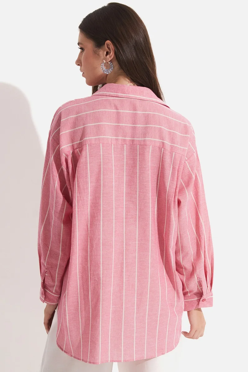 JUNE Women's Cotton Striped Wide Pattern Woven Shirt