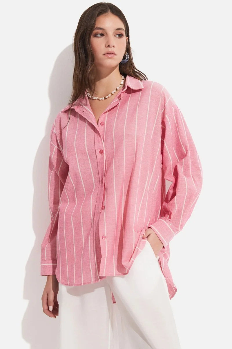 JUNE Women's Cotton Striped Wide Pattern Woven Shirt