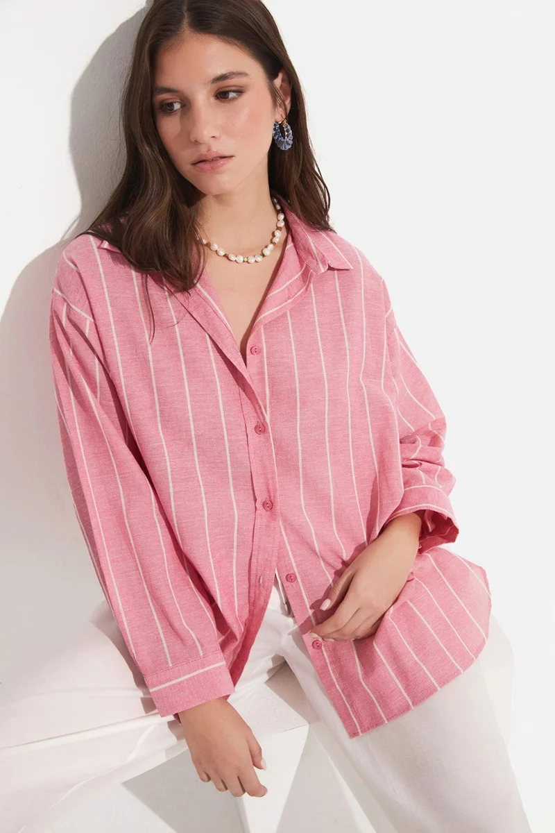 JUNE Women's Cotton Striped Wide Pattern Woven Shirt
