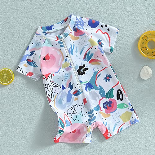 Yccutest Newborn Infant Baby Boy Girls Shark One Piece Swimsuit Short Sleeve Zip Up Rash Guard Swimwear Sun Protection Bathing Suits Multicolor06 Months - Image 3