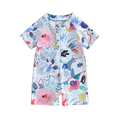 Yccutest Newborn Infant Baby Boy Girls Shark One Piece Swimsuit Short Sleeve Zip Up Rash Guard Swimwear Sun Protection Bathing Suits Multicolor06 Months - Image 1