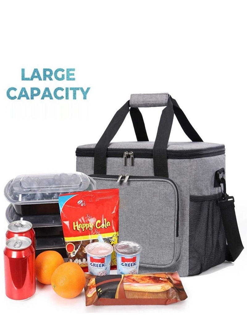 Multifunctional Thermal Insulation Bag Portable Lunch Bag Large Capacity Thermal Insulation Picnic Lunch Bag Outdoor Camping Barbecue Travel Large Soft Ice Bag - Gray - Image 5