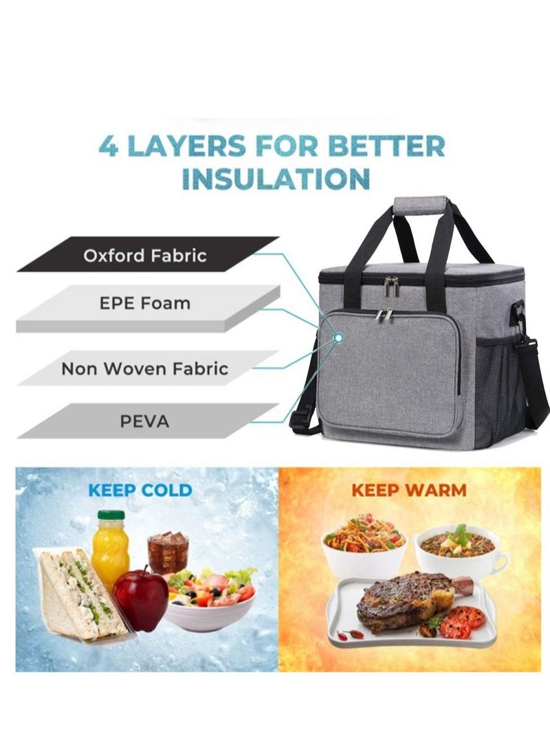 Multifunctional Thermal Insulation Bag Portable Lunch Bag Large Capacity Thermal Insulation Picnic Lunch Bag Outdoor Camping Barbecue Travel Large Soft Ice Bag - Gray - Image 2