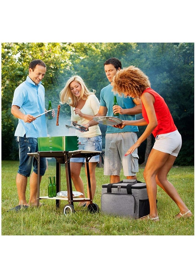 Multifunctional Thermal Insulation Bag Portable Lunch Bag Large Capacity Thermal Insulation Picnic Lunch Bag Outdoor Camping Barbecue Travel Large Soft Ice Bag - Gray - Image 3