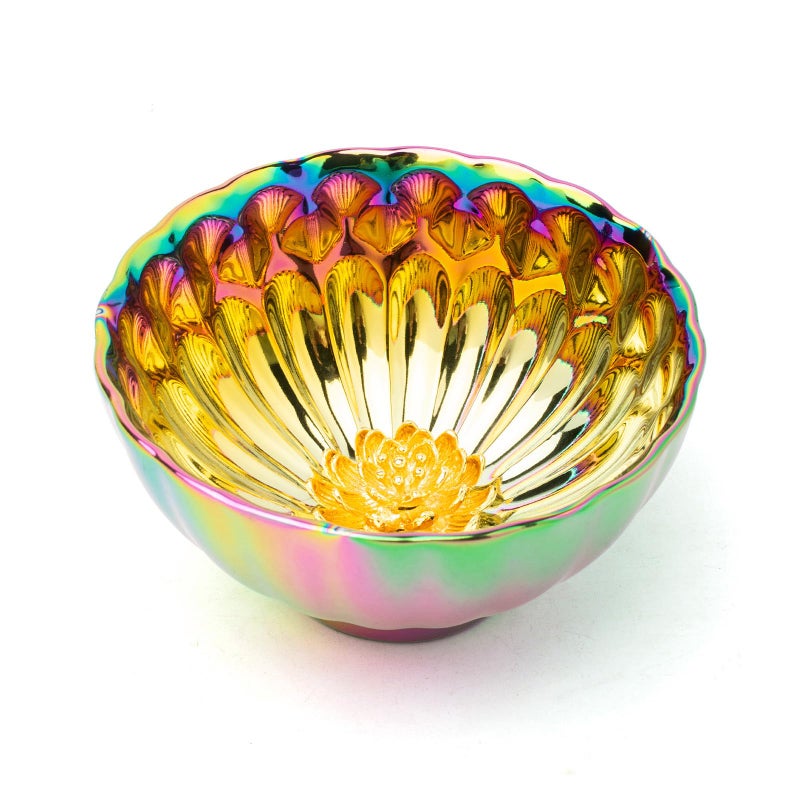 CmengAo CmengAo Golden Tenmoku Tea Cup with Lotus 5 oz Jianzhan Ceramic Teacup Colorful Chinese Small Cha Wan Bowl for Master Cup GiftsCollection Art Deco 