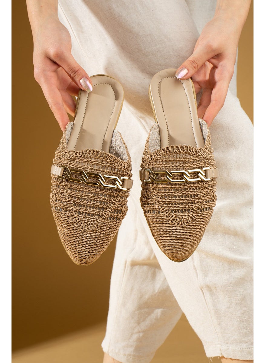 Pembe Potin Pink Potin Chain Buckle Lace Knitted Patterned Comfortable Fit Women's Slippers 001-1-24  - Image 1