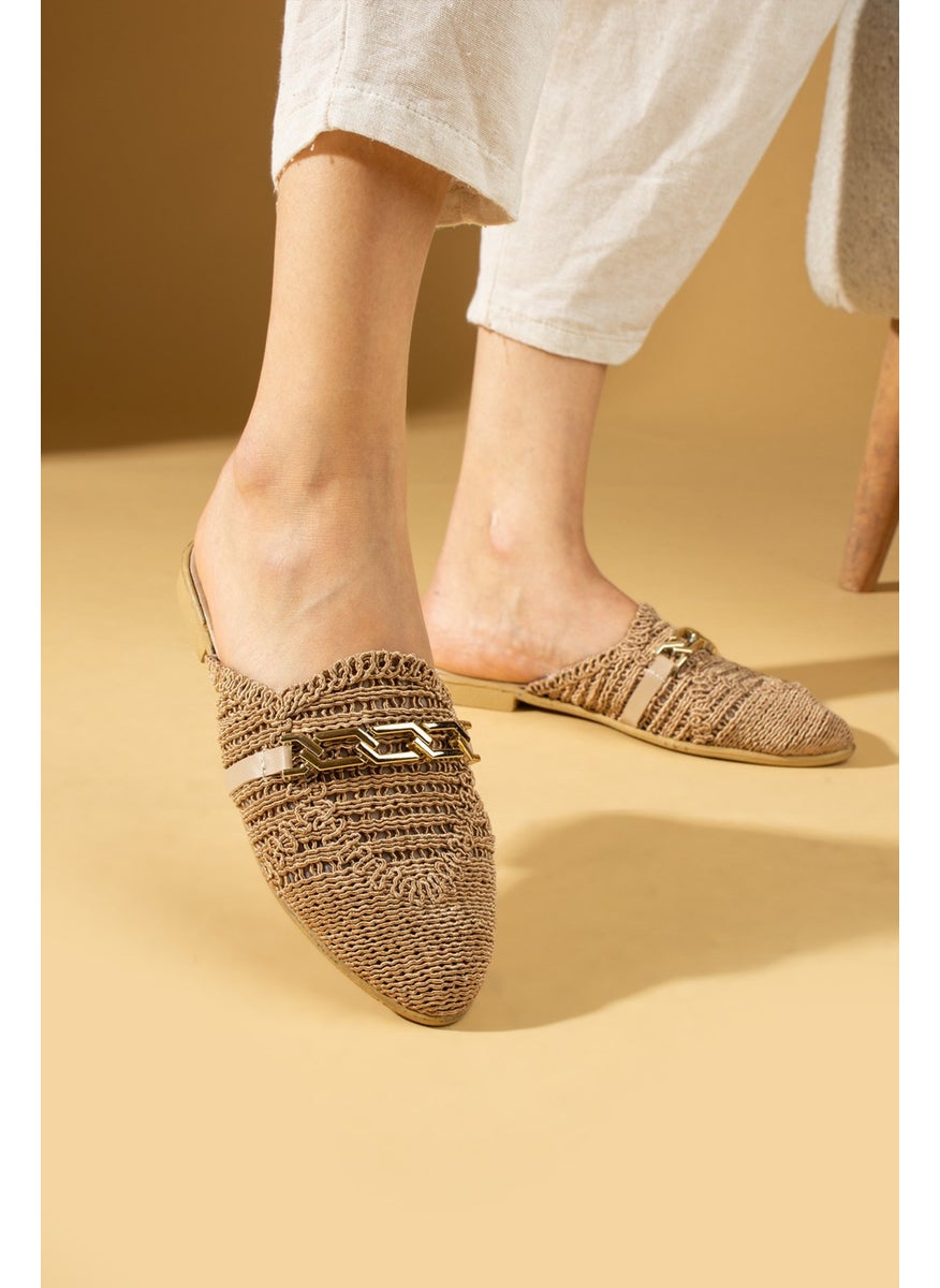 Pembe Potin Pink Potin Chain Buckle Lace Knitted Patterned Comfortable Fit Women's Slippers 001-1-24  - Image 2