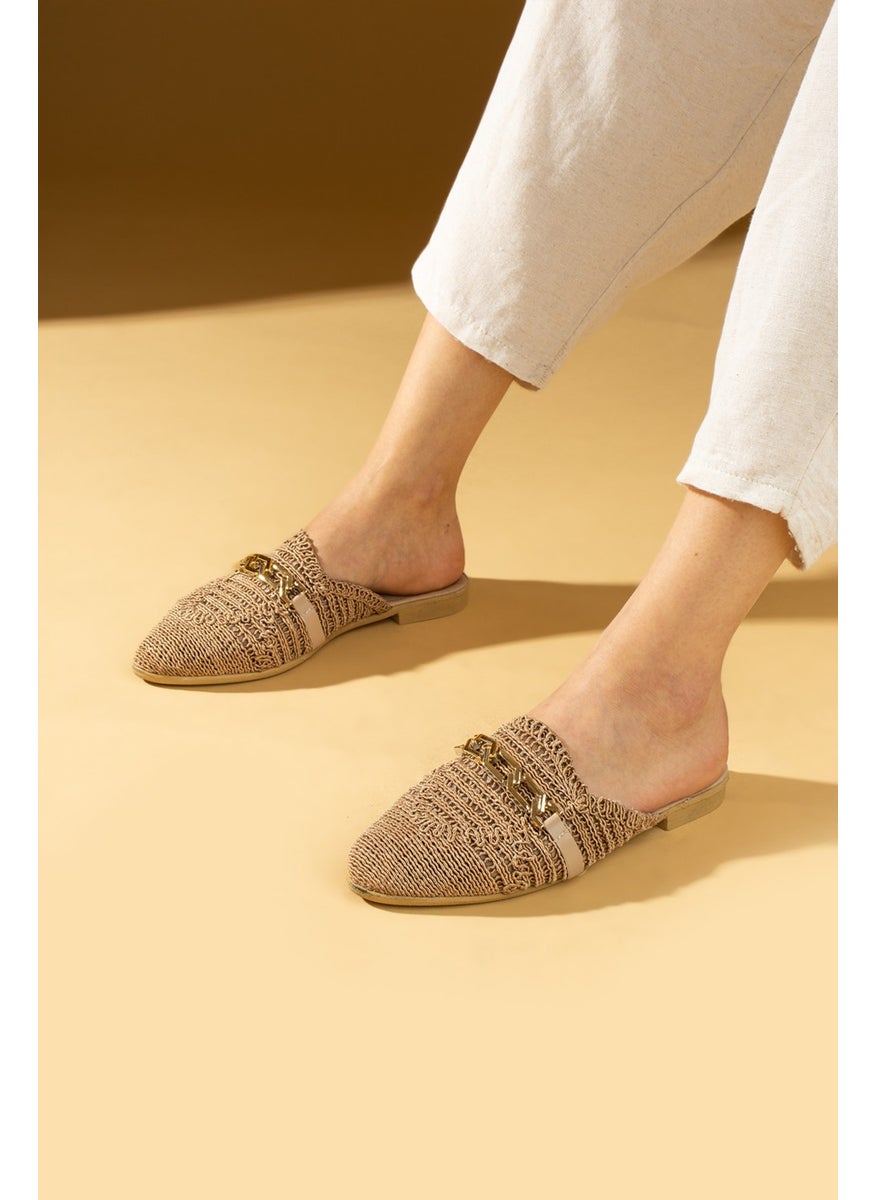 Pembe Potin Pink Potin Chain Buckle Lace Knitted Patterned Comfortable Fit Women's Slippers 001-1-24  - Image 3