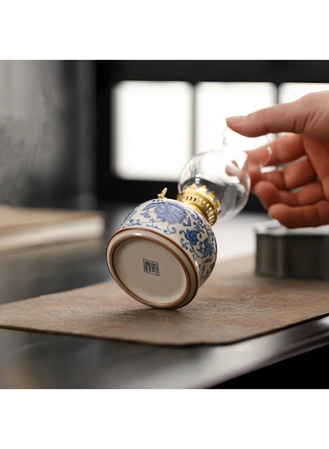 Ceramic Vintage Chamber Oil Lamp Classic Lantern Antique Clear Hurricane Lantern with Adjustable Fire Wick Home Decor#Color:Butter lamp - Image 5