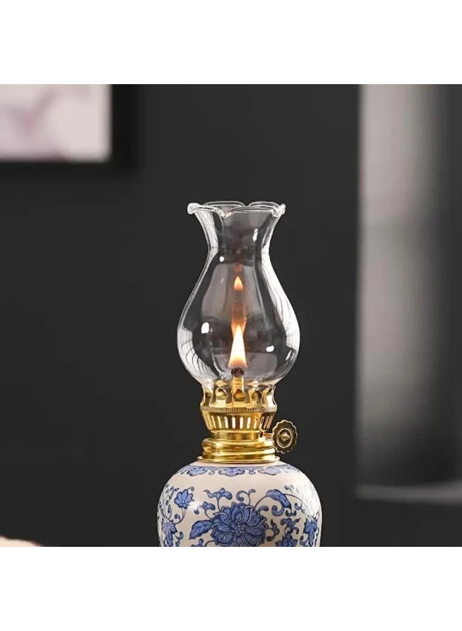 Ceramic Vintage Chamber Oil Lamp Classic Lantern Antique Clear Hurricane Lantern with Adjustable Fire Wick Home Decor#Color:Butter lamp - Image 2
