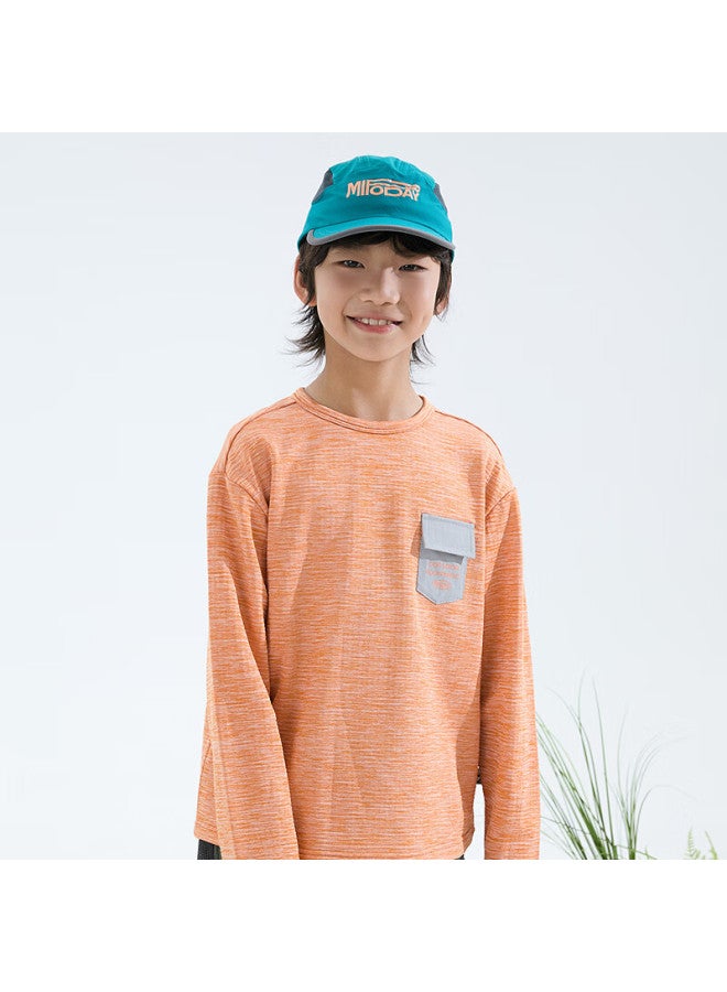 Mipoo Autumn New Plaid Fleece Crew Neck Long Sleeve T-shirt Orange 130cm - Image 2