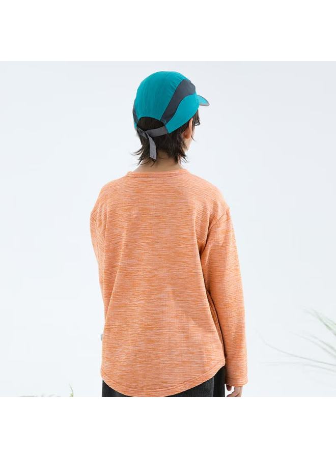 Mipoo Autumn New Plaid Fleece Crew Neck Long Sleeve T-shirt Orange 130cm - Image 4