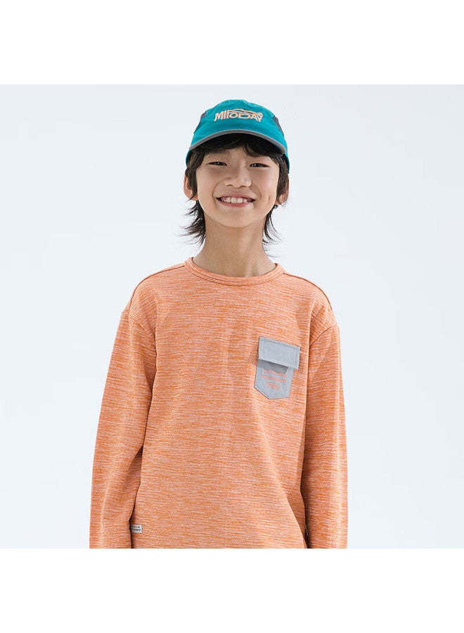 Mipoo Autumn New Plaid Fleece Crew Neck Long Sleeve T-shirt Orange 130cm - Image 1