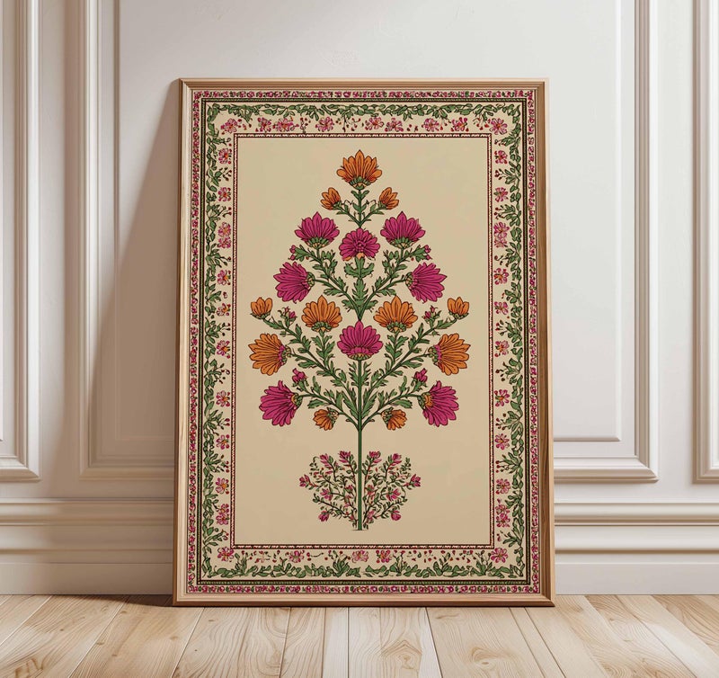 TNESSENTIAL Indian Floral Art Print, Vintage Botanical Poster, Folk Style Decor - Image 1