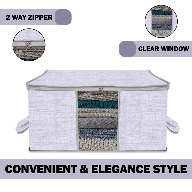 Kuber Industries Underbed Storage Bag Clothes Storage Organizer Clear Window Blanket Cover Cloth Organizer with Handle Jute PrintedDesign Large Pack of 3 Gray - Image 5