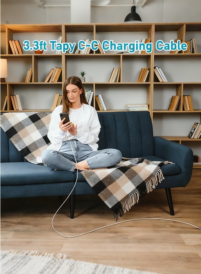 صورة العالمة كابل USB-C 100W Type C، كابل مضفر بطول 1 متر للشحن السريع، كابل توصيل الطاقة PD، متوافق مع آيفون 17/17 بلس/17 برو/17 برو ماكس/16/16 بلس/16 برو/16 برو ماكس/15/15 برو/15 بلس/15 برو ماكس، آيباد ميني/برو، ماك بوك برو/إير، أبيض. - Image 4