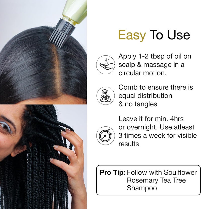 Soulflower Bhringraj Hair Oil For Hair Nourishment - 100% Pure, Organic Herb, Natural Cold Pressed Hair Oil, 200 ml/6.77 Fl Oz - Image 3