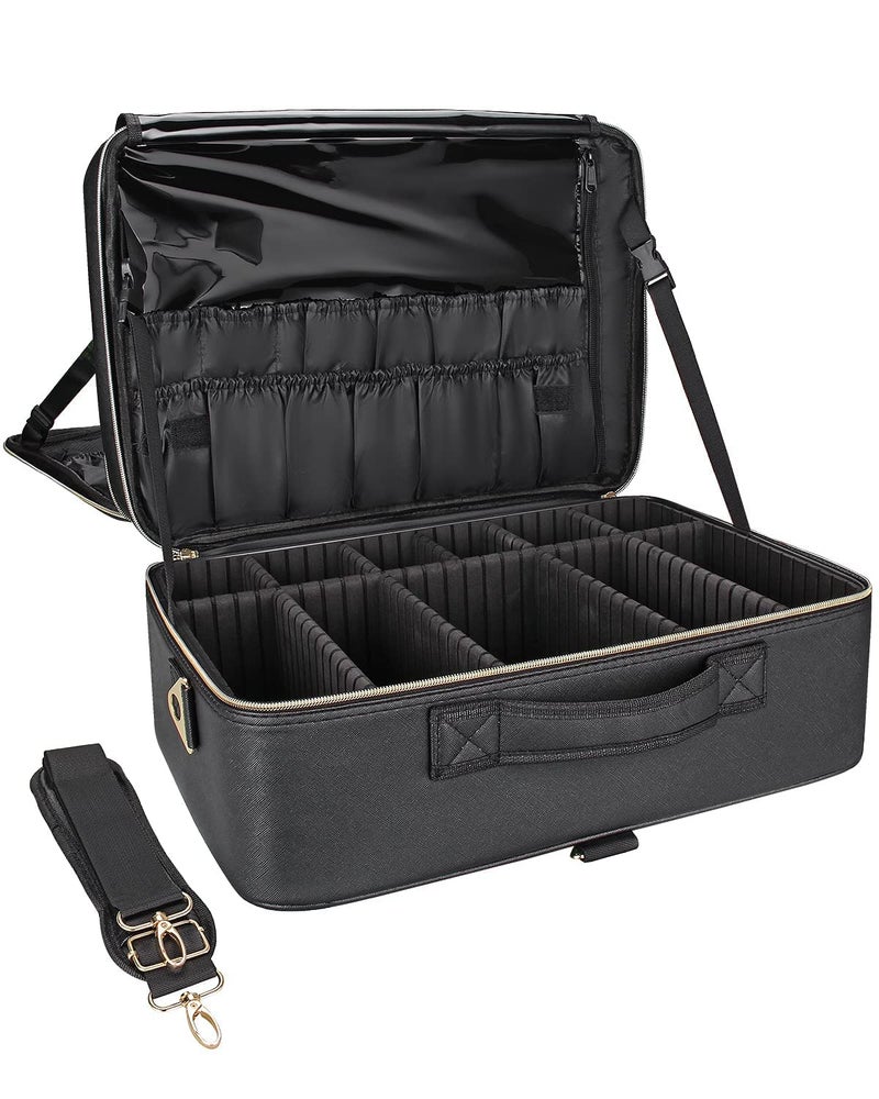 Relavel Extra Large Makeup Bag, Makeup Case Professional Makeup Artist Kit Train Case Travel Cosmetic Bag Brush Organizer, Waterproof Leather Material, with Adjustable Shoulder Straps and Dividers - Image 1