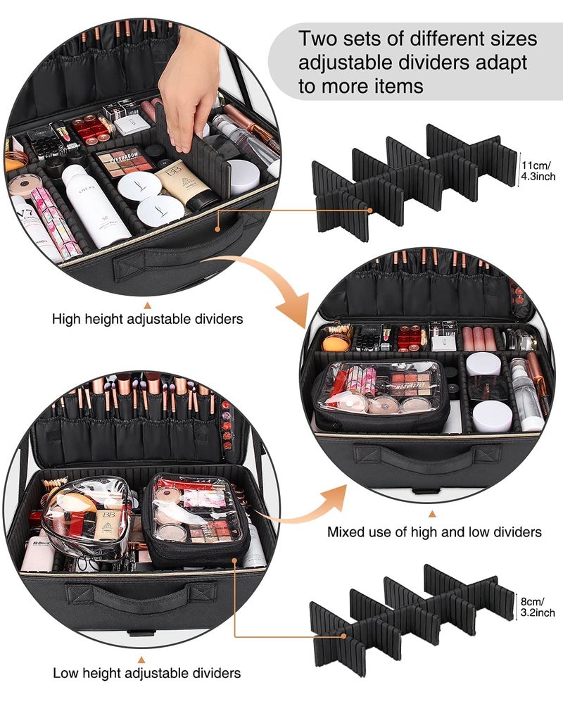 Relavel Extra Large Makeup Bag, Makeup Case Professional Makeup Artist Kit Train Case Travel Cosmetic Bag Brush Organizer, Waterproof Leather Material, with Adjustable Shoulder Straps and Dividers - Image 2