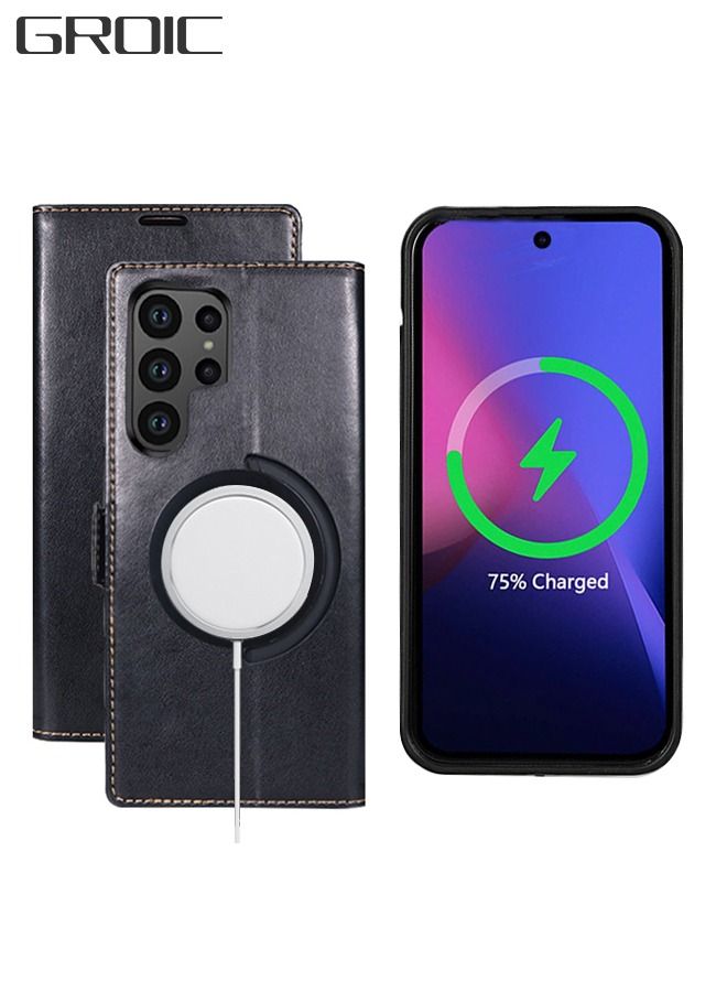 GROIC Magnetic Case for Samsung Galaxy S23 Ultra 6.8" Full Leather Wallet Case Magnetic Folio Flip Cover with Card Slots Kickstand RFID Card Protection Magnetic Wireless Charging Phone Shell - Image 1