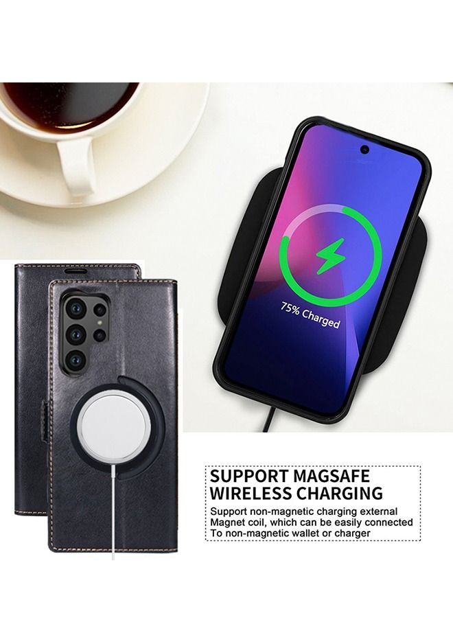GROIC Magnetic Case for Samsung Galaxy S23 Ultra 6.8" Full Leather Wallet Case Magnetic Folio Flip Cover with Card Slots Kickstand RFID Card Protection Magnetic Wireless Charging Phone Shell - Image 5