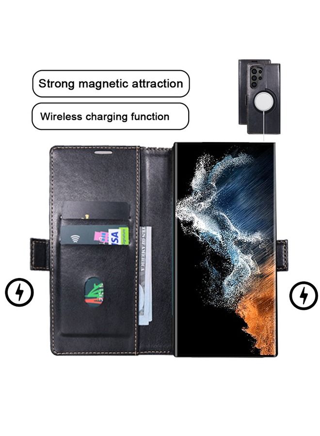 GROIC Magnetic Case for Samsung Galaxy S23 Ultra 6.8" Full Leather Wallet Case Magnetic Folio Flip Cover with Card Slots Kickstand RFID Card Protection Magnetic Wireless Charging Phone Shell - Image 3