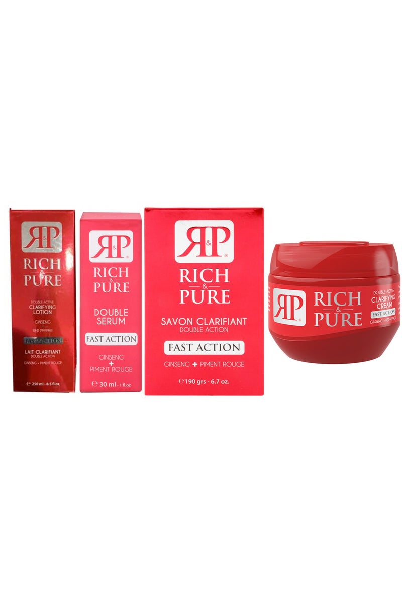Rich & Pure Double Active Clarifying Body Lotion Plus Serum Plus Cream Plus Soap (Set Of 4) - Image 1