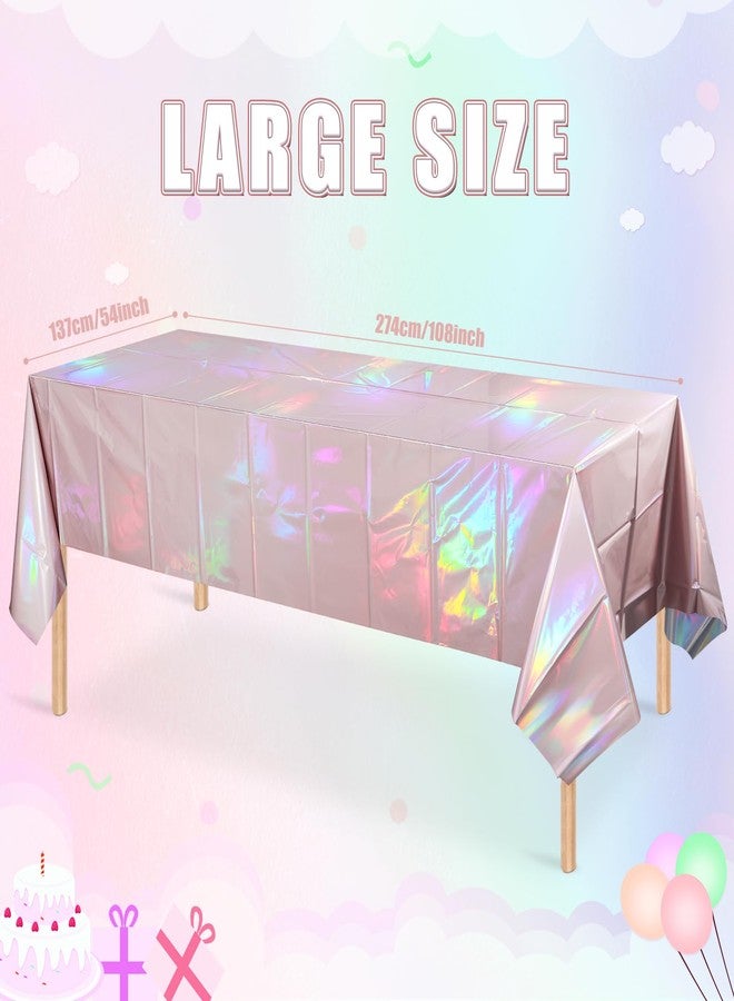 Pascliyna 3 Pack Iridescent Light Pink Tablecloth for Parties, Pastel Pink Holographic Plastic Table Cover, Disposable Laser Baby Pink Table Cloth for Birthday Wedding Baby Shower Party Decorations, 54x108 Inch - Image 2