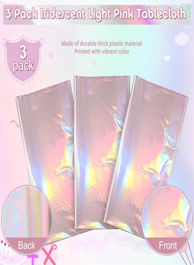 Pascliyna 3 Pack Iridescent Light Pink Tablecloth for Parties, Pastel Pink Holographic Plastic Table Cover, Disposable Laser Baby Pink Table Cloth for Birthday Wedding Baby Shower Party Decorations, 54x108 Inch - Image 4