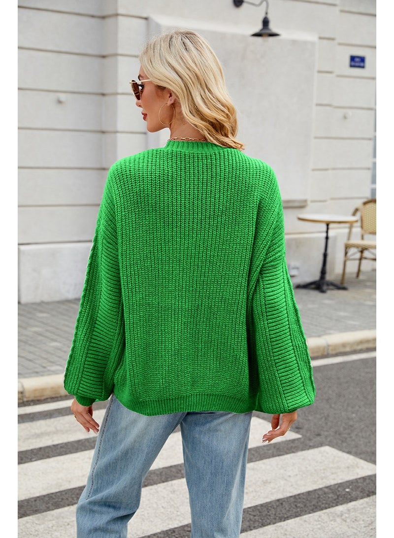 NIBEMINENT American Style Fashion Autumn Winter Lazy Sweaters V Neck Relaxed Cable Knit Cardigan - Image 3