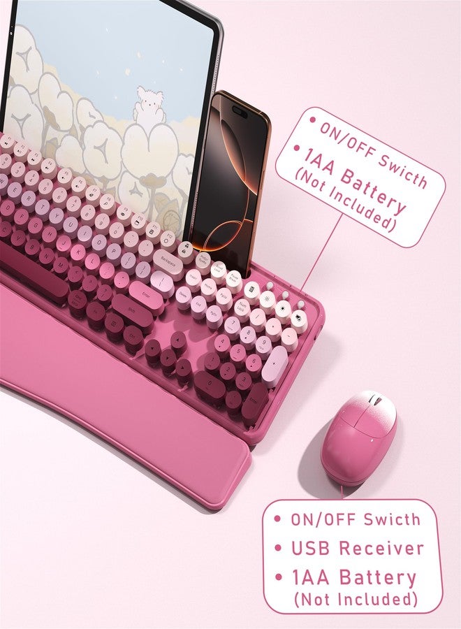 MPTOG Colorful Wireless Computer Keyboard and Mouse Combo with Phone Holder, Wrist Rest, Typewriter Keys, 2.4GHz Wireless, Full-Sized Optical Mouse for PC and Laptop(Rose-Red Colorful) - Image 5